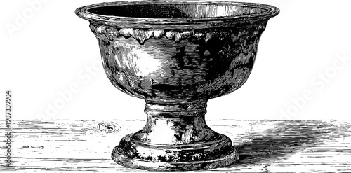 Vintage ritual vessel with botanical motifs - hand drawn engraving for design and decor