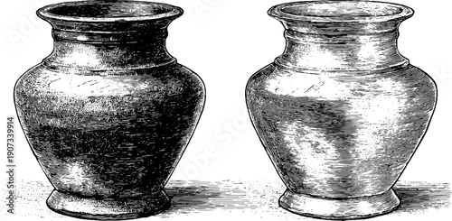 Vintage mirrored ritual vessels botanical engraving for design and print