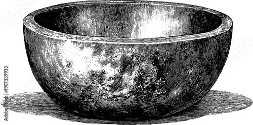 Vintage ritual vessel illustration with simple bowl form botanical engraving