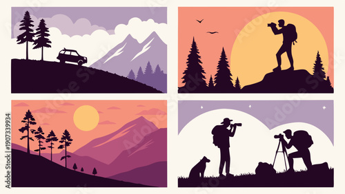 Outdoor Adventure Photography Silhouettes Hiking Camping Travel Vacation Web Design Elements Sunset Sunrise