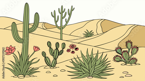 Vibrant Desert Landscape with Saguaro Cactus and Succulents for Travel Brochures Website Banners Educational Content