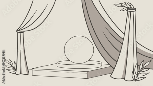 Ancient Greek Temple Stage Podium Displaying Crystal Orb for Mystical Presentation or Award Ceremony Backdrop