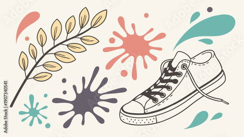 Sneaker Shoe Splatter Paint Art Design for Youth Fashion Blog Graphics and Creative Hobby Project Promotion