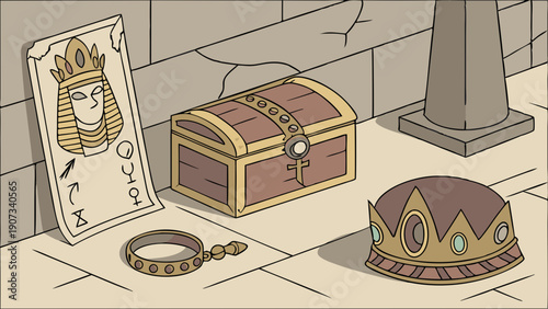 Ancient Egyptian Treasure Hoard Discovery Pharaoh Artifacts for Game Design or Museum Exhibit Promotion