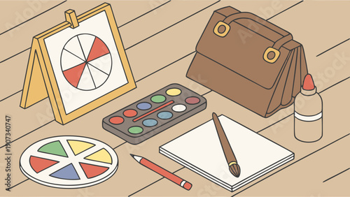 Art Supplies Watercolor Palette and Color Wheel for Elementary School Education Design Projects