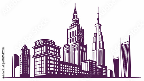 Urban Skyline Silhouette for Real Estate Development Investment and City Growth Promotion Design Element