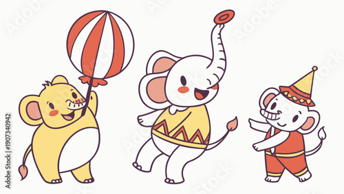 Cute Circus Elephants Performing Tricks with Balloon for Children Party Invitation Design