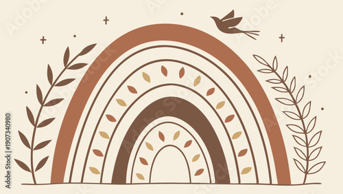 Boho Rainbow Nursery Wall Art Print Rustic Earth Tone Decor for Baby Shower Invitation or Bohemian Home Interior Design