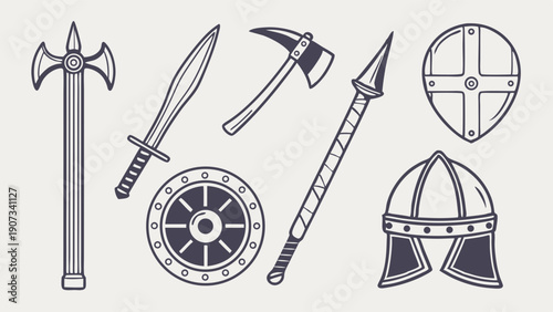 Medieval Weapon and Armor Set Icons for Game Design Fantasy History Website Assets Adventure Graphics