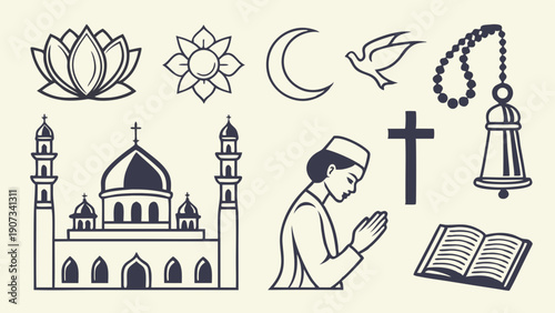 Diverse Religious Symbols Collection for Faith Education Web Design Spiritual Culture Graphics and Interfaith Harmony Projects