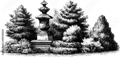 Vintage silhouette of sculptural forms in nature for art reference and design