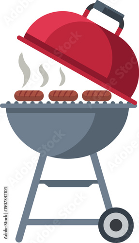 Roasting sausages barbecue. Outdoor grill cartoon icon