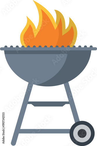 Fire burning on grill. Metal barbecue cartoon icon