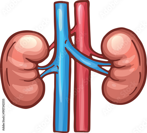 Kidneys on veins. Blood circulation system cartoon organ