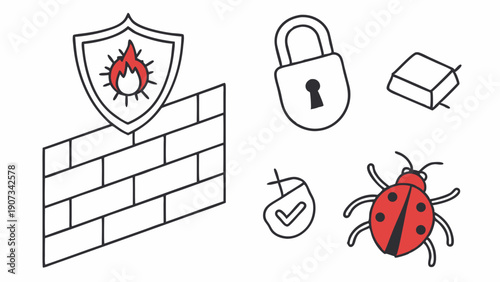 Cyber Security Firewall Protection Shield Icons for Antivirus Software Web Design and Data Safety Illustration