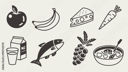 Healthy Food Icons for Nutrition Education Meal Planning Diet App Design Grocery Store Web Graphics