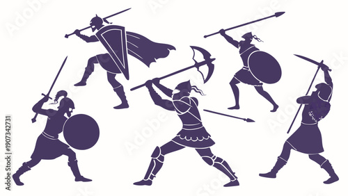 Medieval Warriors Battle Silhouettes for Gaming Graphics Historical Website Design Epic Conflict Action Scenes