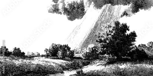 Vintage botanical weather phenomena engraving for nature and landscape design