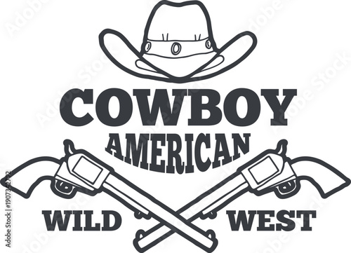 Cowboy badge. American wild west black emblem