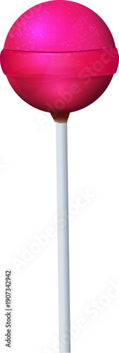 Pink lollipop. Round sweet candy on plastic stick