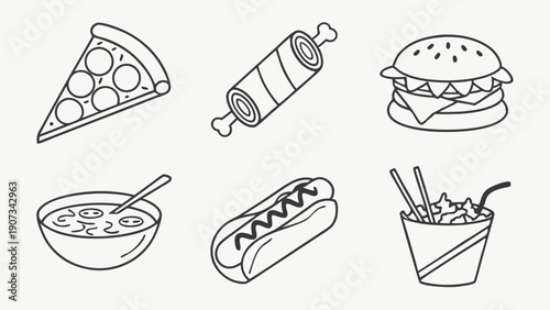 Fast Food Icons Set for Restaurant Menus Web Design Takeout Delivery Graphics Joyful Eating