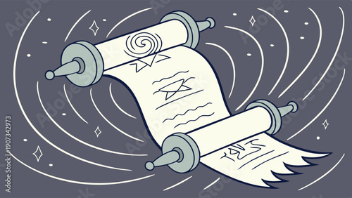 Mystical Ancient Scroll Unfurling with Cosmic Symbols for Esoteric Wisdom and Spiritual Guidance Design