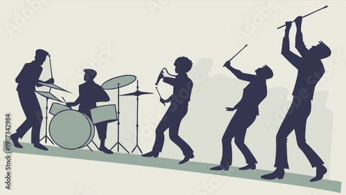 Dynamic Band Performance Silhouette for Music Promotion Event Flyers Web Banners Album Art Design