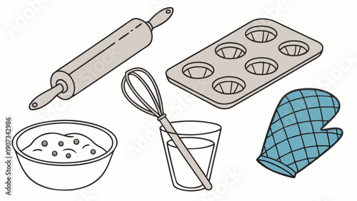 Baking Ingredients and Tools Illustration for Recipe Blogs Cooking Websites Home Baking Projects