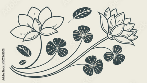 Elegant Lotus Flower Botanical Line Art Design for Spa Beauty Branding Elegant Wedding Invitation Background Illustration