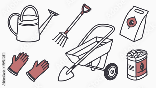Gardening Tools Set for Spring Planting and Lawn Care Projects Illustration for Home Improvement Websites