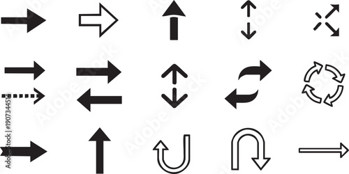 Black and white arrow symbols for navigation and direction arrows