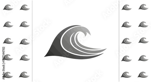 Grayscale Abstract Ocean Wave Vector Illustration, isolated white background