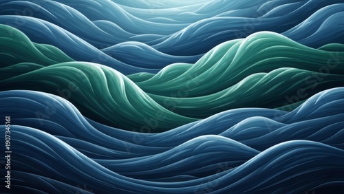 Ocean Waves Abstract Blue Green Illustration.