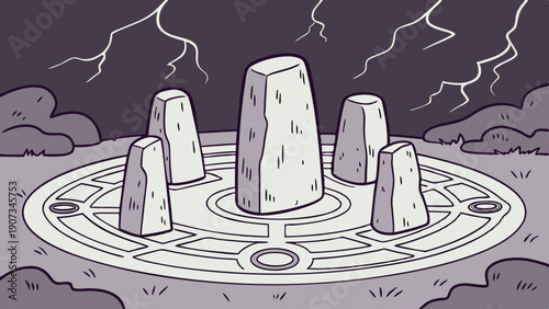 Ancient Stone Circle Ritual Site Under Stormy Sky for Fantasy Gaming Assets and Mystical Website Design Projects