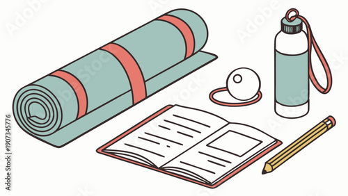 Yoga Mat Water Bottle and Journal for Wellness Planning Fitness Goals Tracking for Health Lifestyle Design