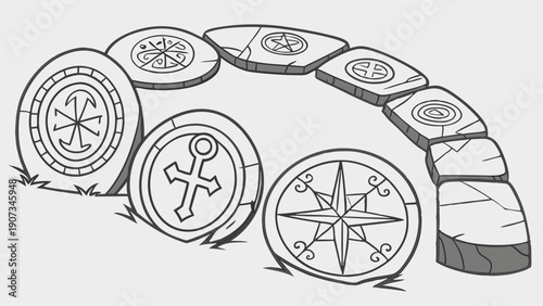 Ancient Stone Runes Archway for Mystical History Design Projects Navigation Fortune Telling Website Graphics