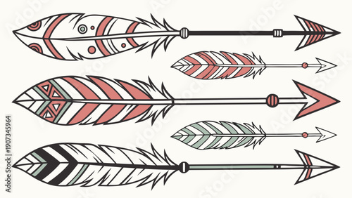 Bohemian Tribal Arrows Set Native American Feather Design for Tattoo Web Graphic Print Decor
