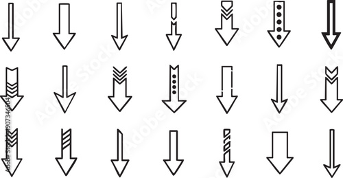 Black and white downward pointing arrow symbols arrows downward arrows directional arrows