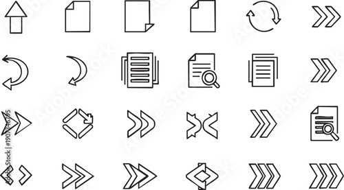 Black and white line for file management and navigation line file management arrows documents