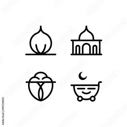 Four Different Religious Symbols Isolated on White Background onion dome crescent moon menorah