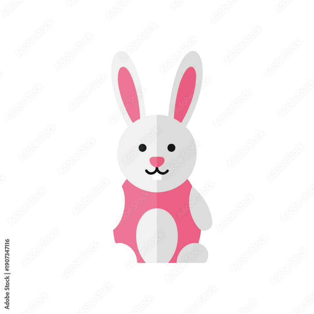 Fototapeta premium Cute cartoon bunny with pink vest standing on white background for easter 
