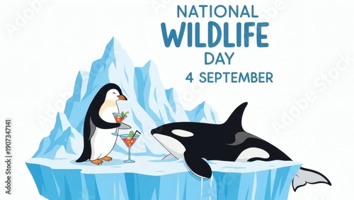 Penguin and Orca Celebrating National Wildlife Day.