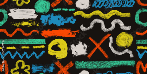 Fotografie Charcoal seamless pattern pencil curly lines set