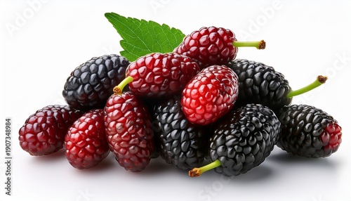 A Mulberry A Type Of Edible Berry That Grows On Trees Of The Morus Genus Isolated On A White Background