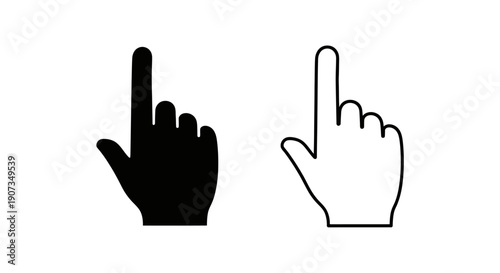 Vector black and white hand cursor icon set, pointer click symbol, isolated on white