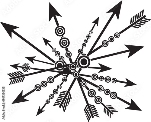 Black arrows and targets on white background abstract directional arrows