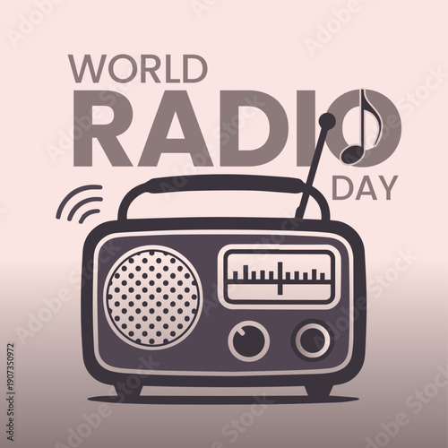 World Radio Day Illustration with Vintage Radio, Audio Waves, and Broadcast Theme