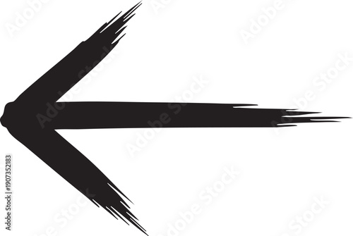 Black brush stroke arrow pointing left abstract