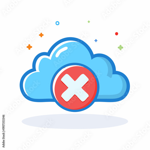 Cloud Computing Error Illustration Depicting Data Loss or Connection Problem with a Red X Sign