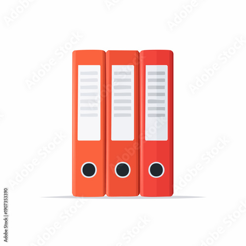 Three red office binders standing in a row for organizing documents and files in business. Records management and paperwork